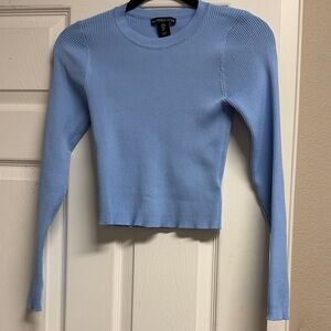 Sincerely Jules Sky Blue Ribbed Long-Sleeve Cropped Sweater